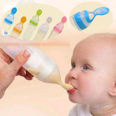 Baby Spoon Feeder | 90ml Silicone Feeding Bottle with Spoon | Infant & Toddler Food Supplement Bottle
