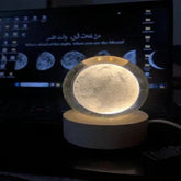 3D Galaxy Crystal Ball Lamp with Wooden LED Base – Decorative Night Light (Only Moon Shape)