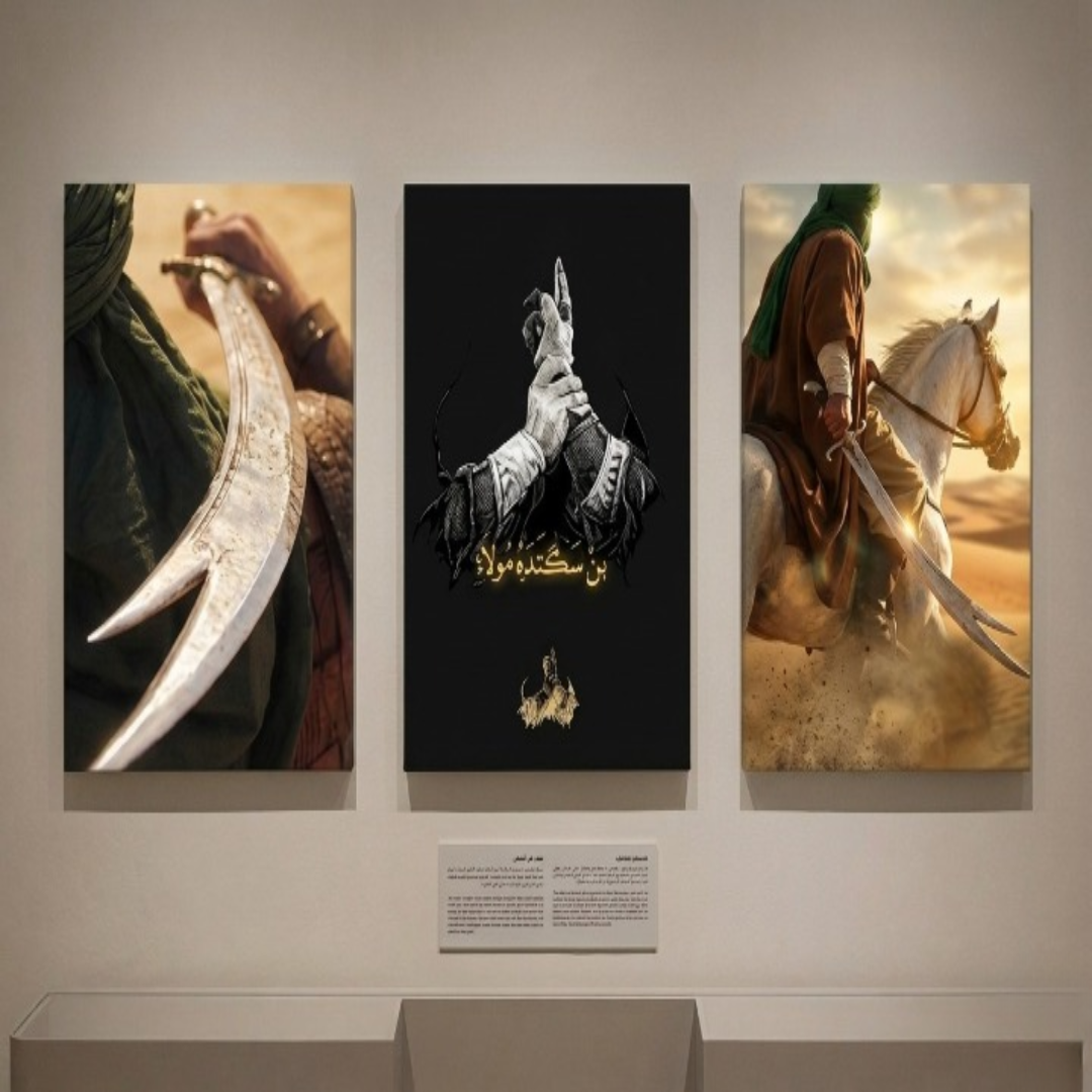Islamic Warrior & Calligraphy Wooden Wall Art | 3-Pc Zulfiqar & Horseman Spiritual Decor Set | 8x11 Inch